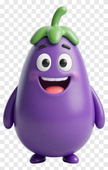 Happy Eggplant Cartoon Character PNG