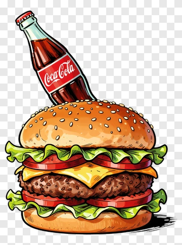 Hamburger With Coca-Cola Bottle PNG