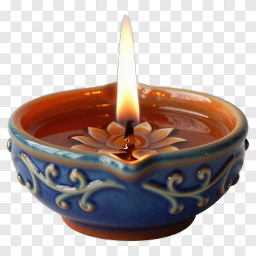 Blue Ceramic Oil Lamp With Flame PNG