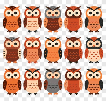 Cartoon Owls In A Grid PNG