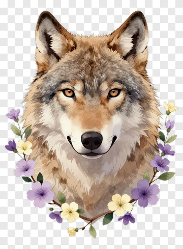 Wolf With Floral Wreath PNG