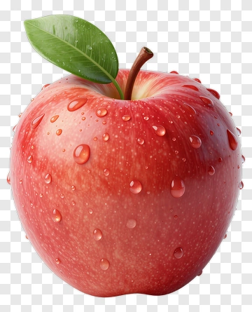 Red Apple With Leaf And Water Droplets PNG