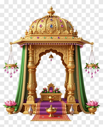 Golden Mandap With Lotus Decorations PNG