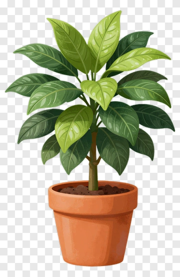 Potted Leafy Plant In Orange Pot PNG