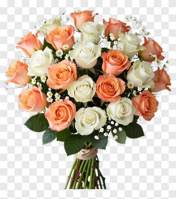 Orange And White Rose Bouquet With Gypsophila PNG