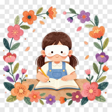 Child Writing With Eye Mask PNG