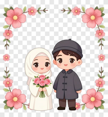 Cartoon Couple In Wedding Attire PNG