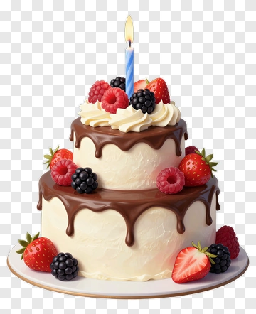 Birthday Cake With Fruits And Candle PNG