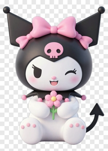Kuromi Holding A Pink Flower PNG