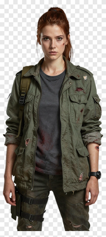 Survivor Woman In Military Jacket PNG