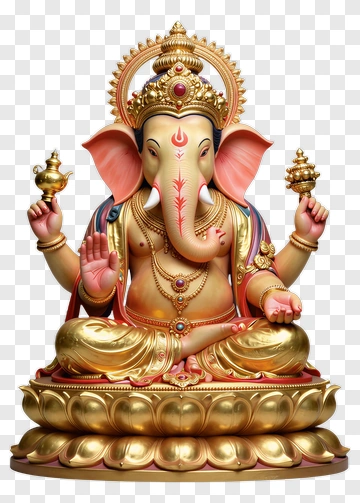 Ganesha Statue In Golden Attire PNG