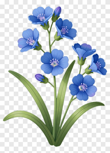 Blue Flower With Green Leaves PNG