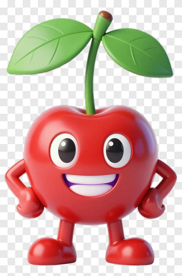 Smiling Cherry Character Toy PNG