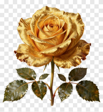 Golden Rose With Leaves PNG