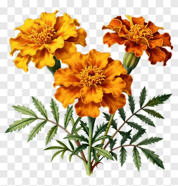 Marigold Flower Botanical Illustration PNG