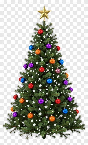 Decorated Christmas Tree With Star Topper PNG
