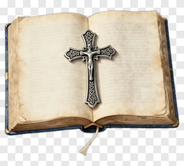 Silver Cross On An Open Book PNG