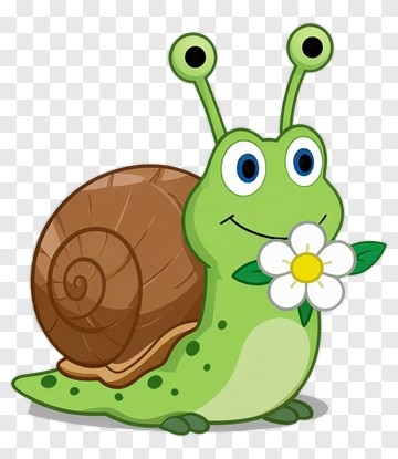 Cute Green Snail Holding Flower PNG