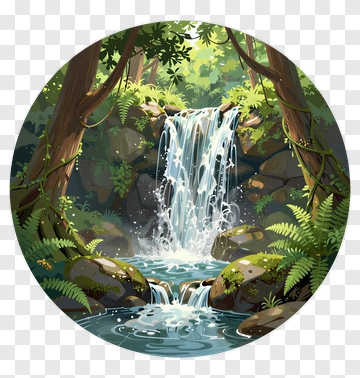 Cartoon Waterfall In Lush Forest PNG