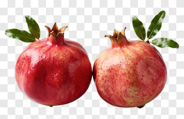 Two Fresh Pomegranates With Leaves PNG