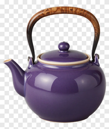 Purple Ceramic Teapot With Wooden Handle PNG