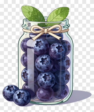 Blueberry In Glass Jar With Leaf Bow PNG