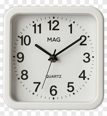 White Square Clock With Black Numbers PNG