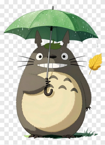 Totoro Holding Green Umbrella PNG