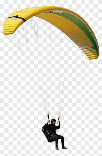 Paraglider Flying With Yellow And Green Parachute PNG