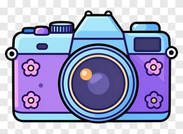 Purple Camera With Flower Decor PNG