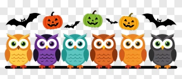 Colorful Owls Halloween Decor PNG