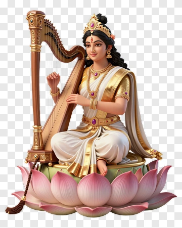 Goddess Saraswati Playing Harp PNG