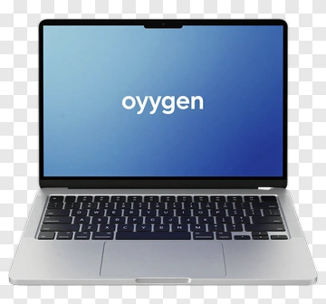 Silver Laptop With Blue Screen Displaying Oyygen PNG