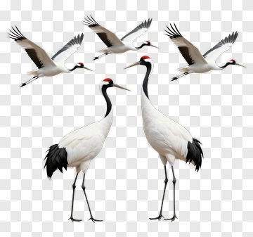 Red-crowned Cranes In Flight PNG