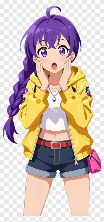 Surprised Anime Girl With Purple Hair PNG