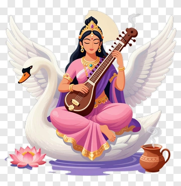 Goddess Playing Sitar On Swan PNG