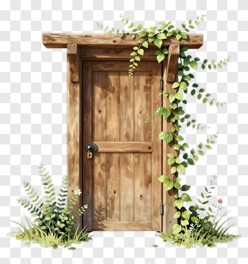 Rustic Wooden Door With Vines PNG