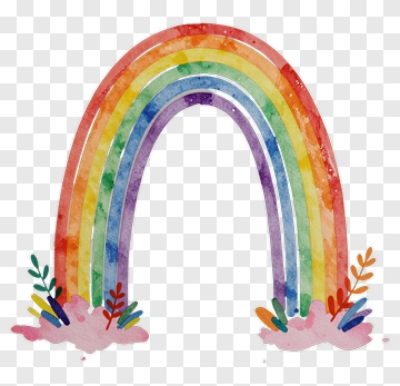 Watercolor Rainbow With Plants PNG