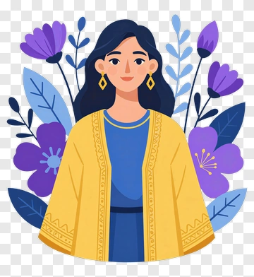 Woman In Yellow Cardigan With Flower Background PNG