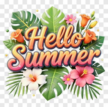 Hello Summer Tropical Greeting PNG
