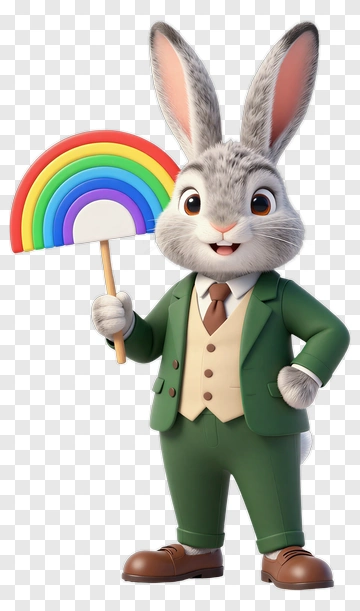 Happy Rabbit Holding Rainbow PNG