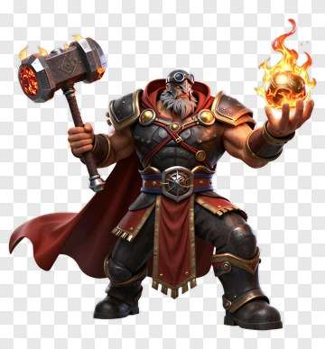 Warrior With Fire Hammer And Skull PNG