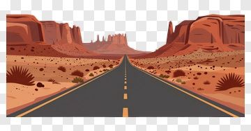 Desert Road Through Red Rock Formations PNG
