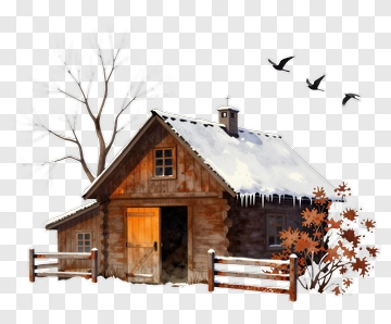 Snowy Log Cabin With Open Door PNG