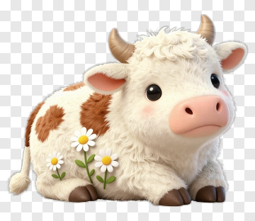 Cute Cow With Daisy PNG