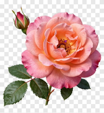 Pink Rose With Bud And Leaves PNG