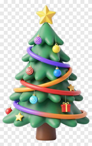Decorated Christmas Tree With Rainbow Ribbons PNG