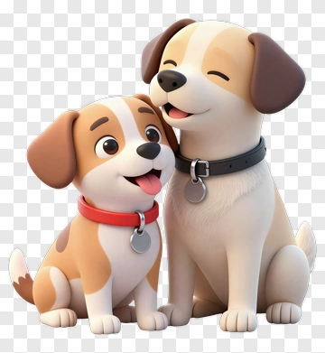 Two Cute Cartoon Puppies Sitting Together PNG