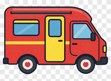 Red Camper Van With Yellow Door PNG