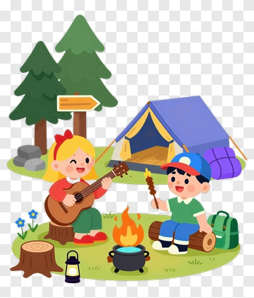 Children Enjoying Campfire Camping PNG